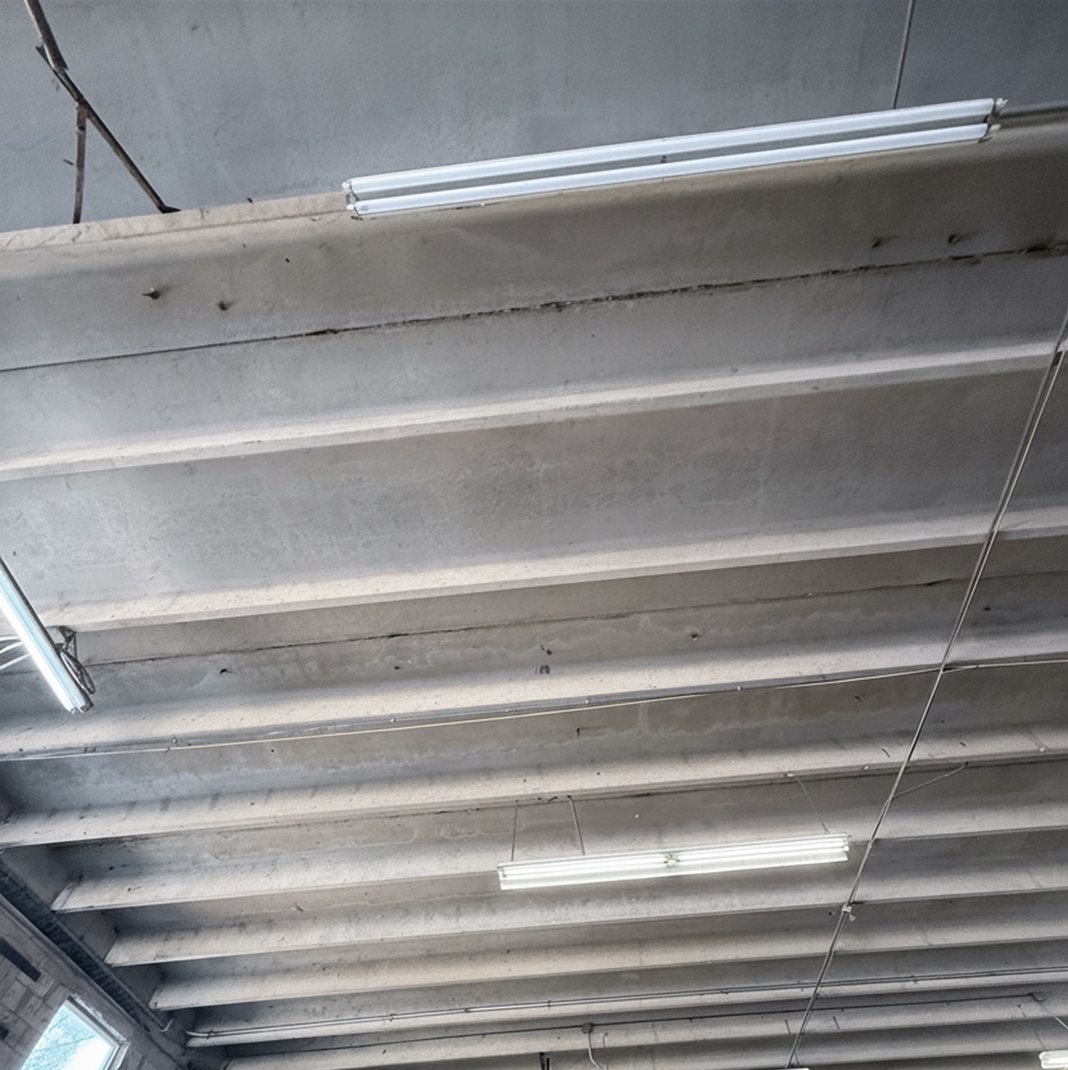 Detalle estructural del techo durante inspección
